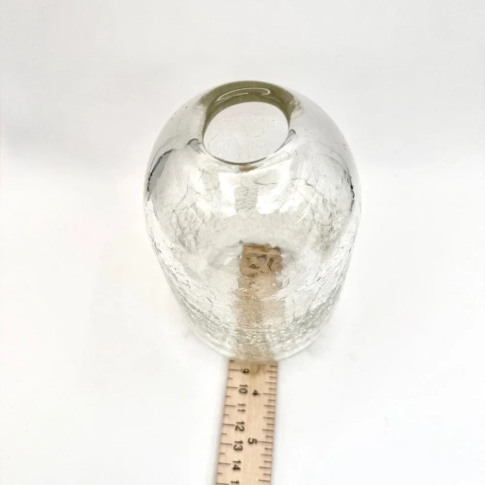 Vint.‎ Hand Blown Crackle Glass Vase Clear Textured Cylindrical Signed Art Glass